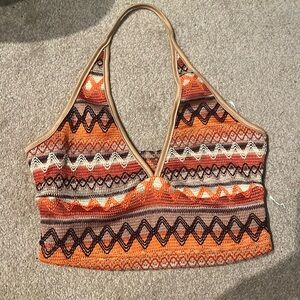 Orange multicolored patterned halter top
